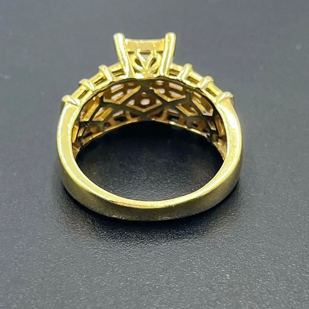 Vintage Sterling Silver Gold Vermeil CZ Multi-Stone 7.4g Cocktail‎ Ring Sz 10.25